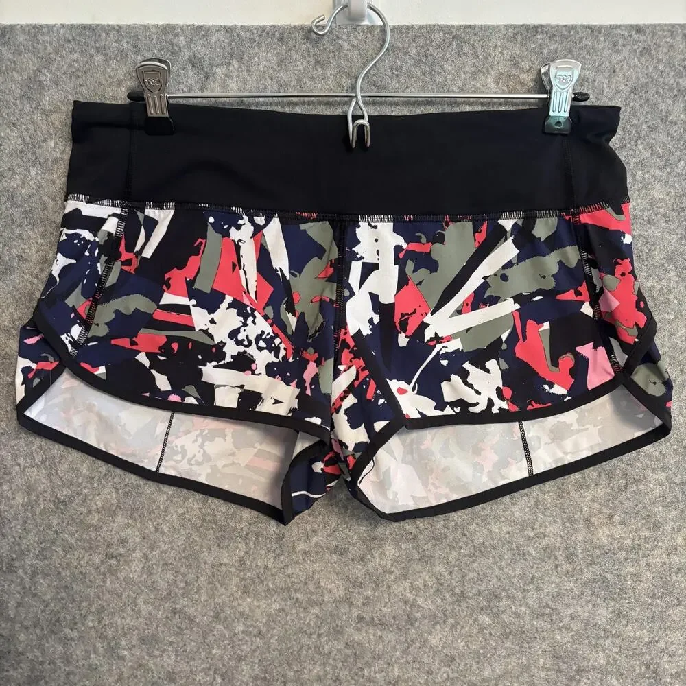 Lululemon Shorts Womens 6 Black Print Run Speed Shorts Pop Cut Boom Athletic